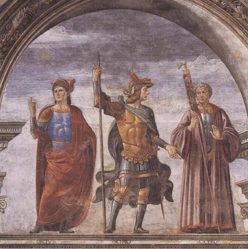 Sandro Botticelli Domenico Ghirlandaio and Assistants,The Roman heroes Decius Mure,Scipio and Cicero France oil painting art